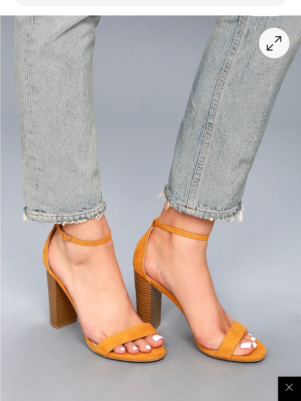 Lulu's Mustard Suede Ankle-Strap Block Heels